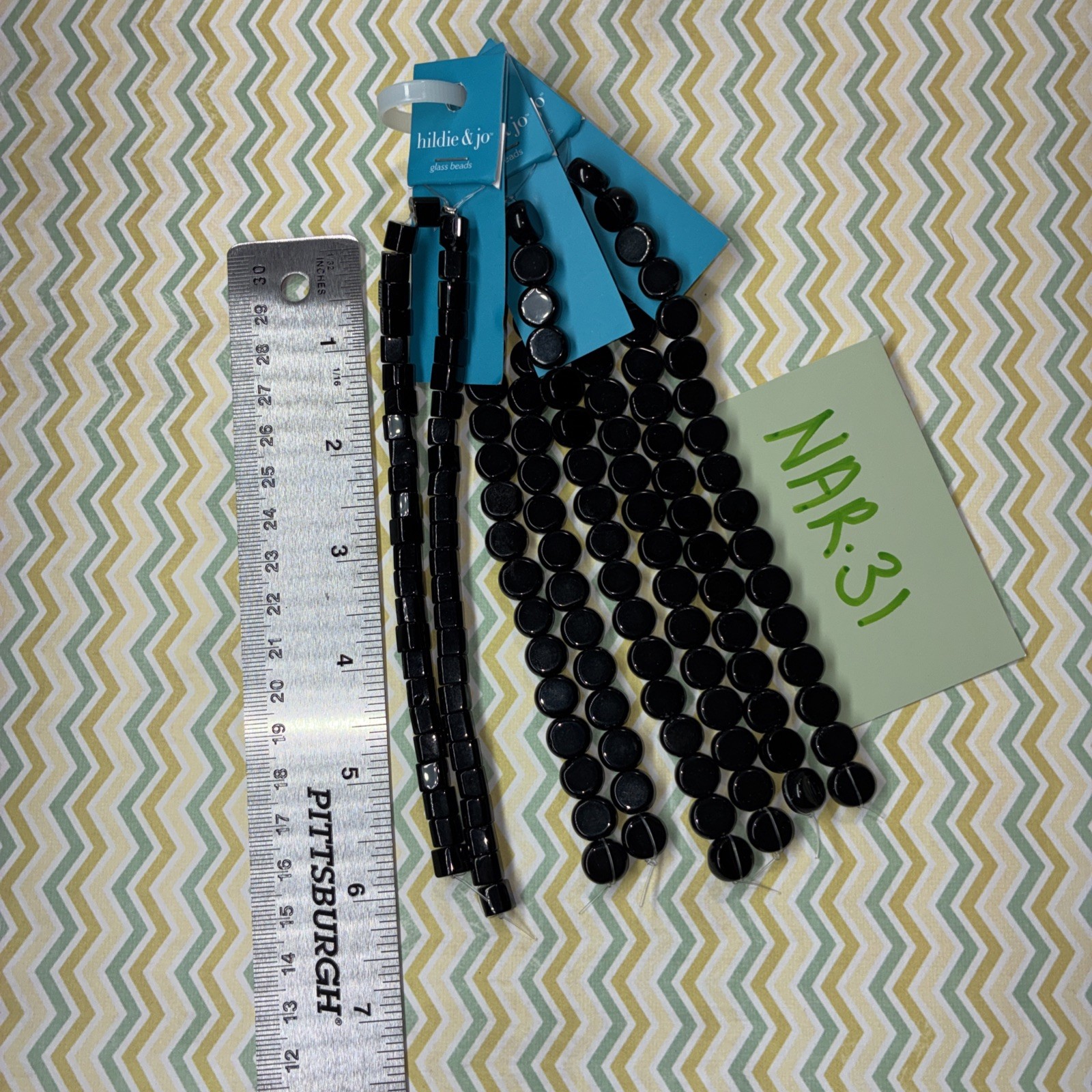 Lot of glossy black glass beads for jewelry making – NEW -8 strands – 56 inches