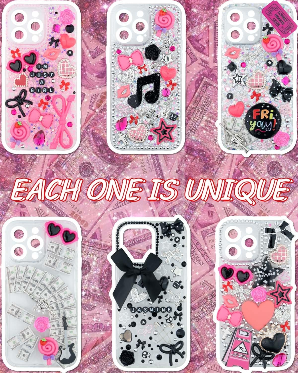 1050 Pcs Junk Case Charms Kit, Charms for Customizing Cases, Kawaii Bow, Lett…