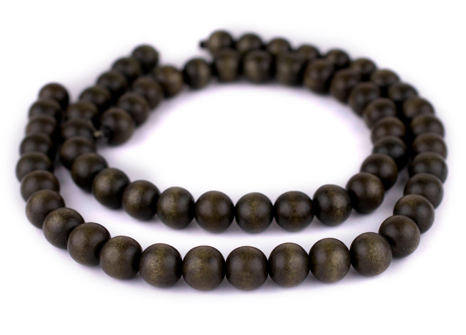 Olive Green Round Natural Wood Beads 14mm Large Hole 16 Inch Strand