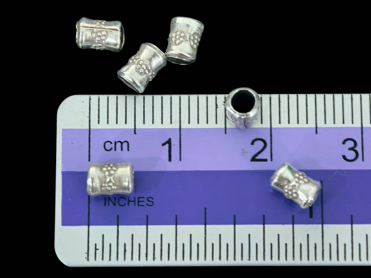 Silver beads Karen hill tribe silver 30 fancy print tube bead