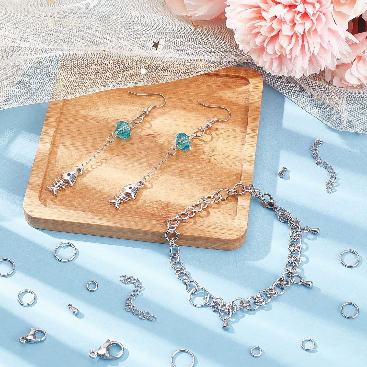 DIY Jewelry Making Supplies: 830pcs Stainless Steel Findings in Art Deco Style