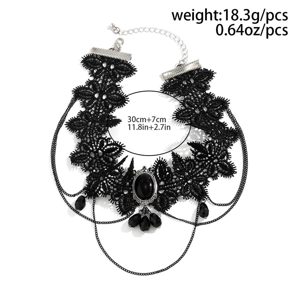 Black Halloween Tassels Choker Necklace Boho Fashion Prom Shinny Crystal Punk Bl