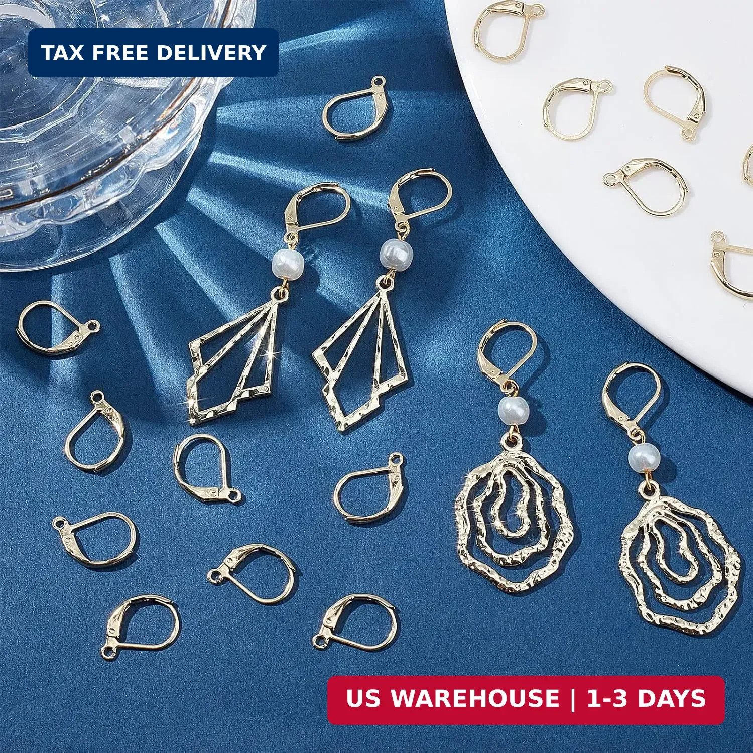 Beebeecraft 50Pcs/Box Leverback Earring Findings 24K Gold Plated Stainless Steel