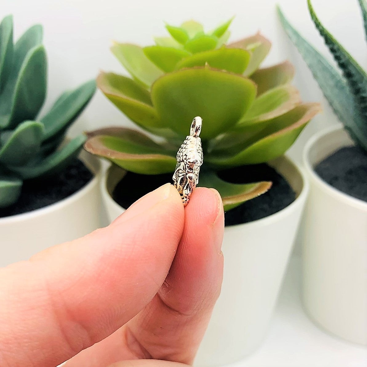 Silver Happy Buddha Head Charms, 16x8mm – US Seller