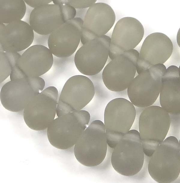 50 Czech Frosted Sea Glass Teardrop Beads -Matte – Black Crystal 6x4mm