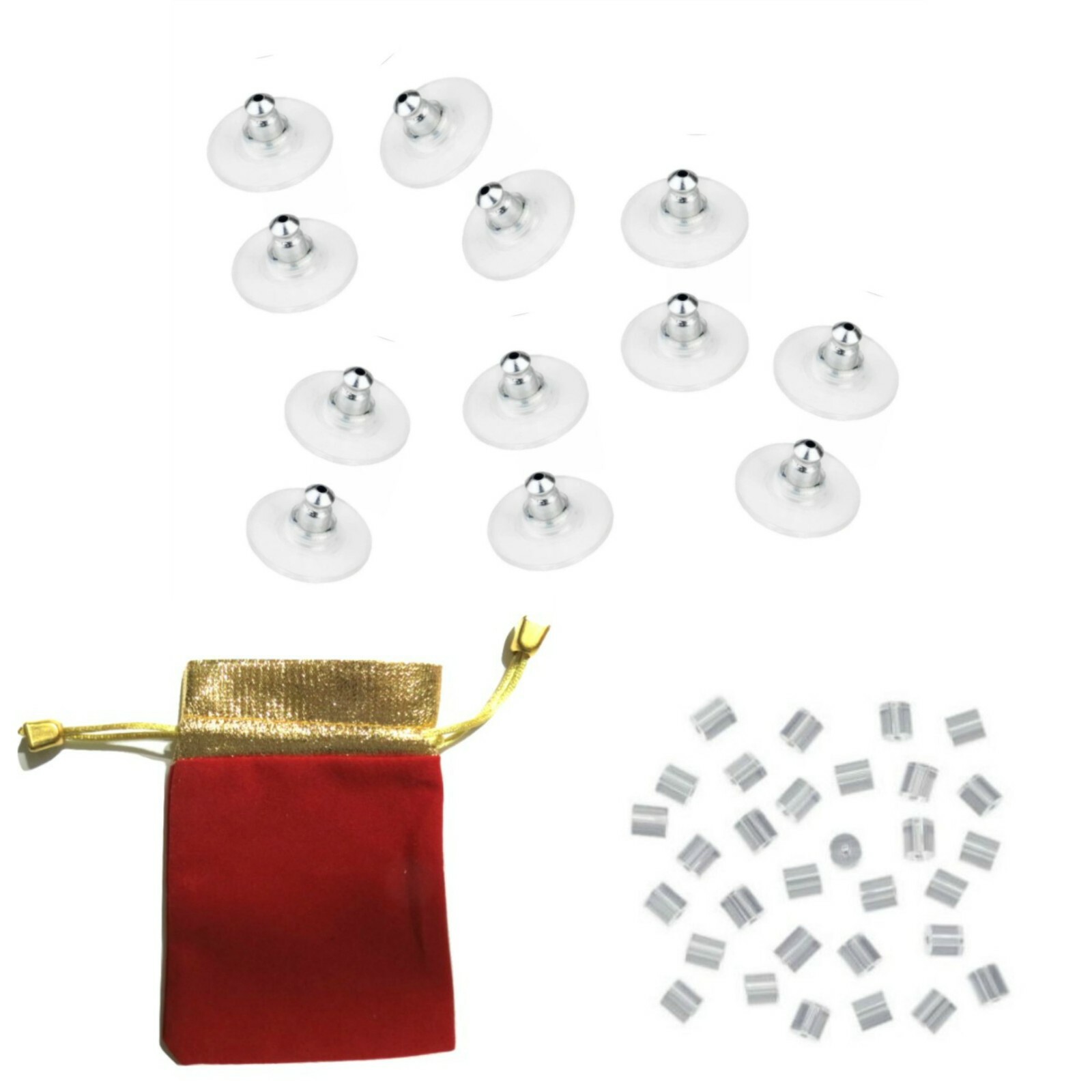 10 Pairs of Bullet Clutch Plastic Earring Backs with 5 Pairs of Tiny Backings