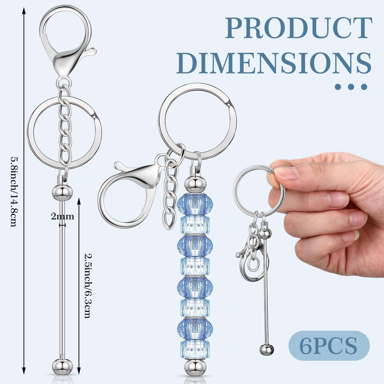 Huwena 6 Pcs Beadable Keychain Bars Blanks as shown in the pictures, Silver