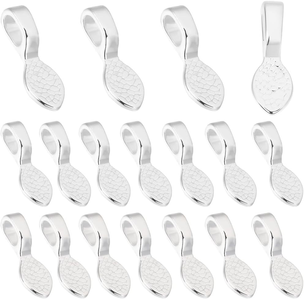 Beebeecraft 1 Box 30Pcs Glue on Bails Oval Pendant Bails Charms 925 Sterling