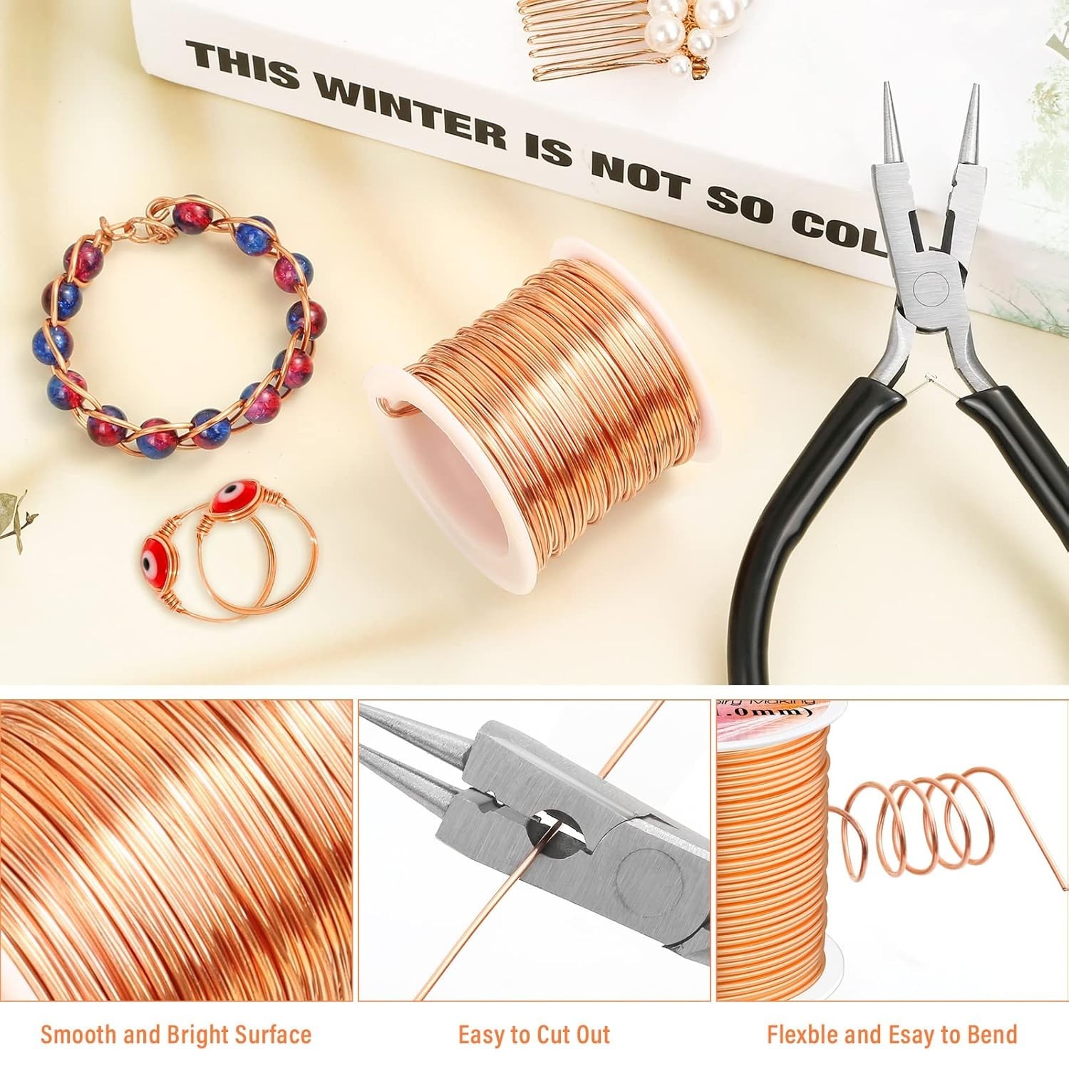 Flexible 18 Gauge Copper Wire with Multi-Functional Pliers – Jewelry Making Kit