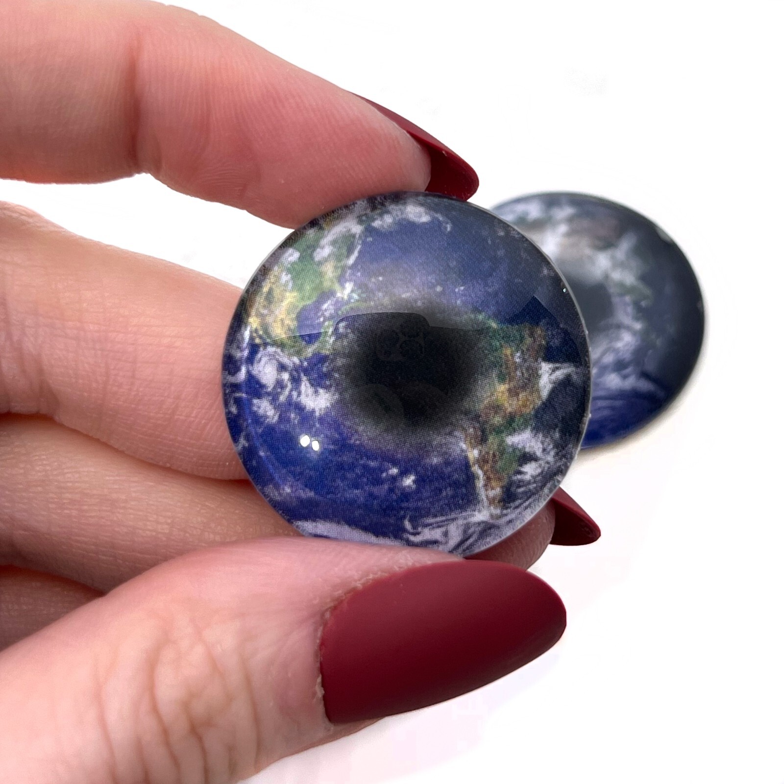 Pair Planet Earth World Glass Eyes Jewelry Dolls Taxidermy Flatback Cabochons