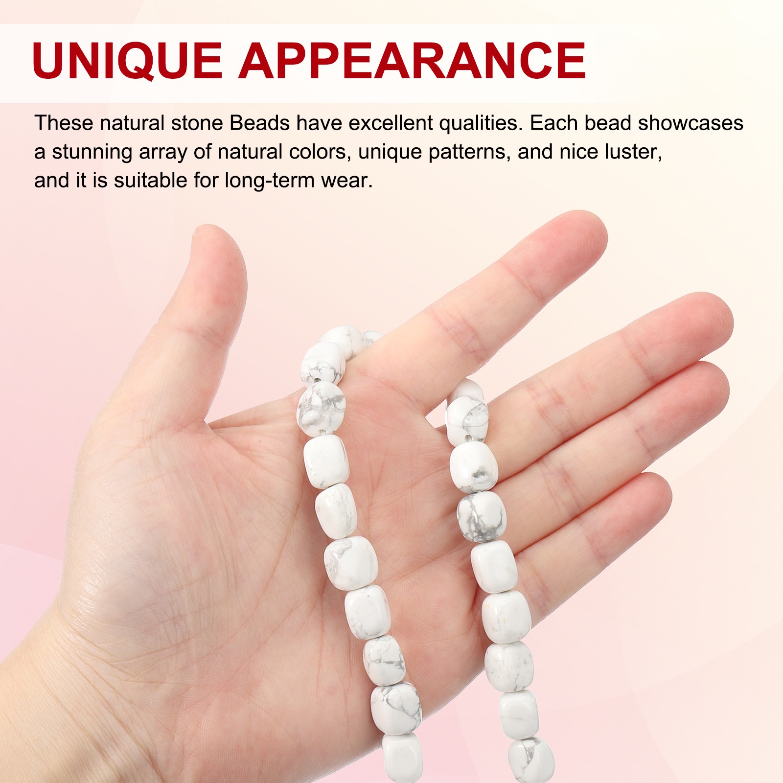 Natural Stone Gemstone Beads 15″ 12x8mm Cuboid Spacer Bead, Marble White