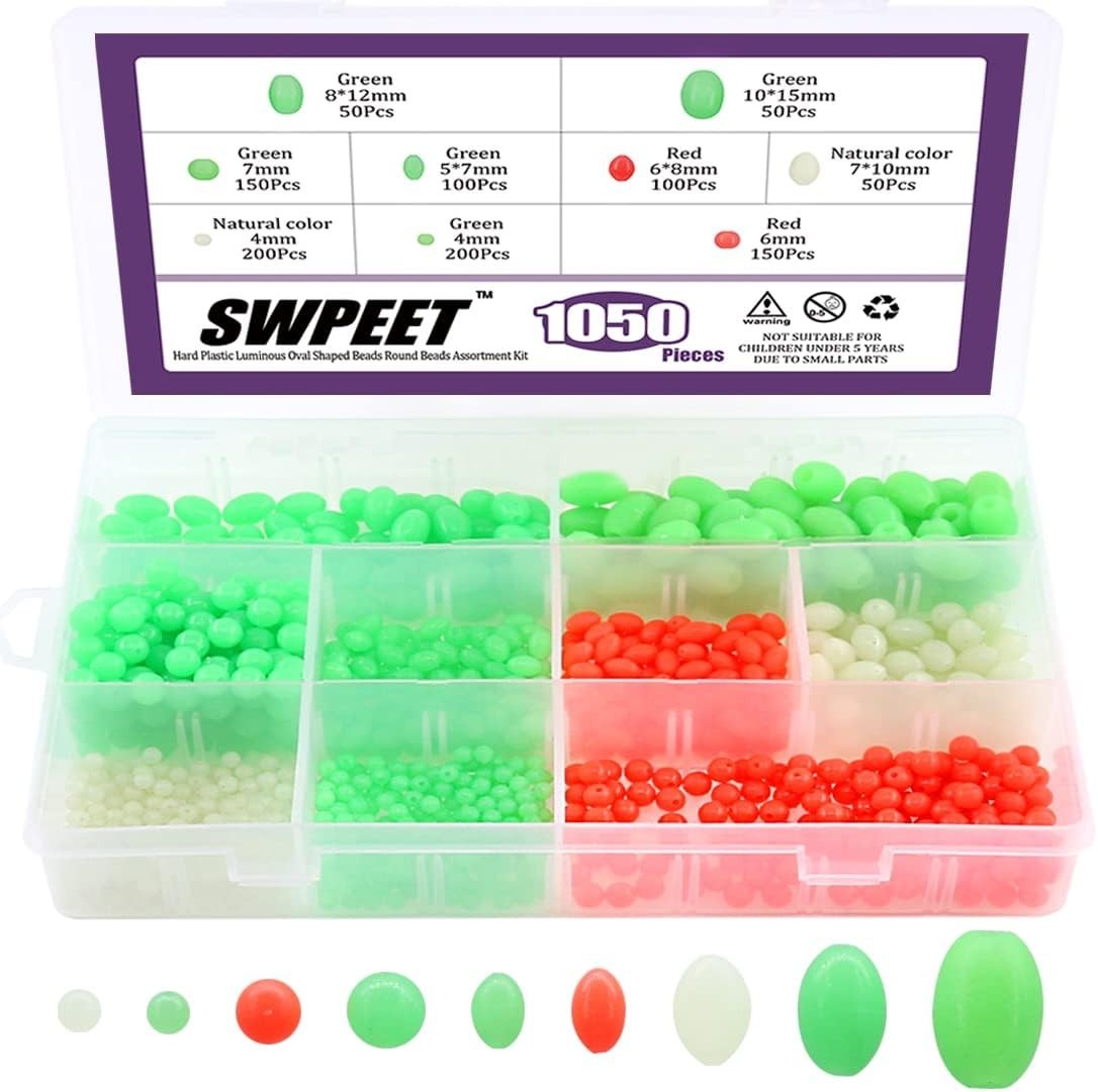1050Pcs Luminous Fishing Beads Set – Assorted Colors & Sizes for Night Fishing