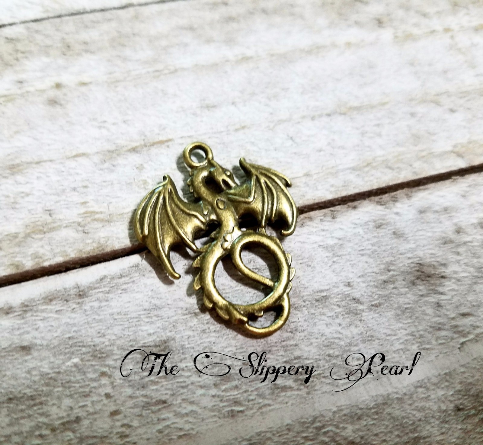 Dragon Pendant Antique Bronze Tone Dragon Charm Medieval Fairy Tale 2 sided