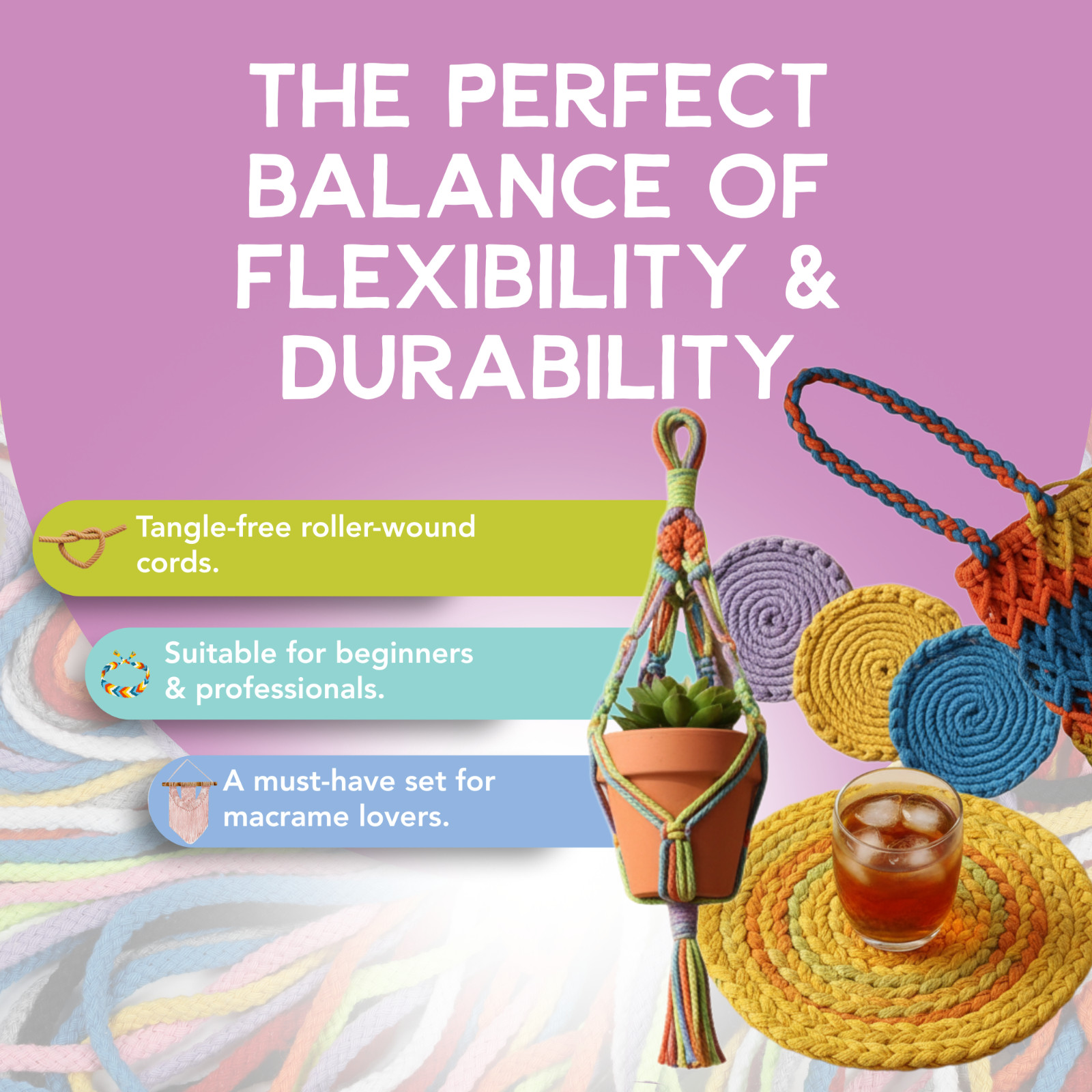 Incraftables 5mm Rope Cord (10 Colors). Best Cotton Macrame Cord 15ft per Color