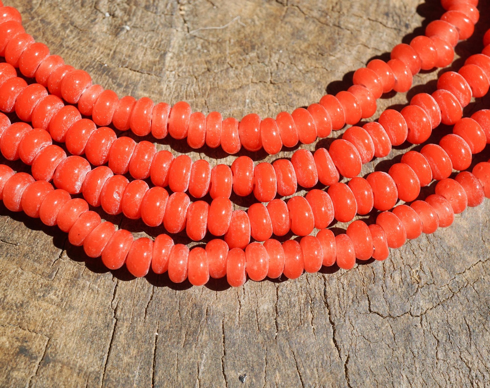 Artisan Made Java Glass Donut Beads (6.5mm) – Poppy Red Strand (2937A367) Donut