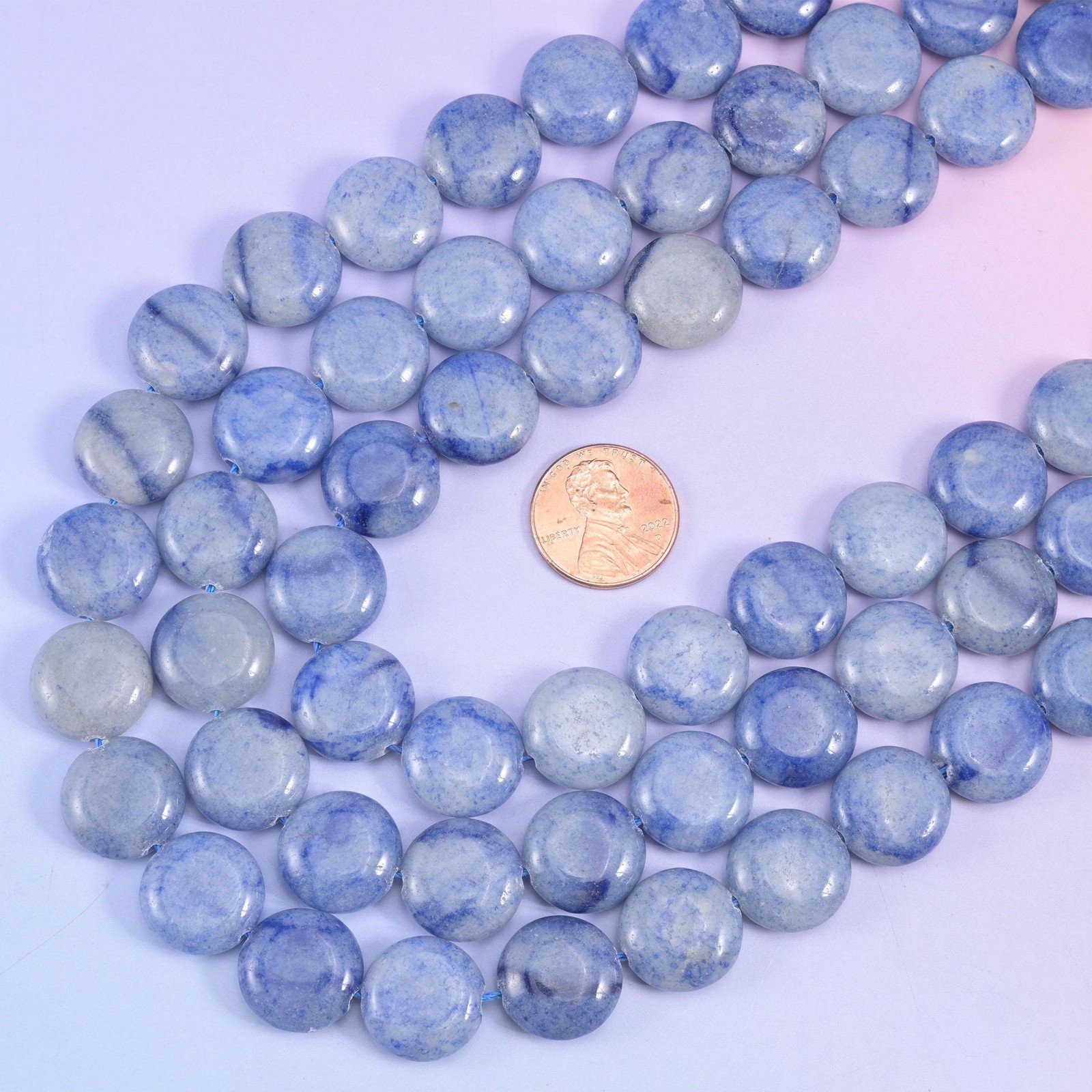 Blue Aventurine Smooth Coin Beads Size 15mm Jewelry Making 15 Inch Strand