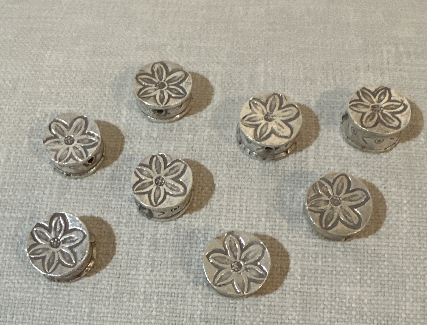 Thai Karen Hill Tribe Silver Flower Print Pendant Bead Coin Charm Round Artisan