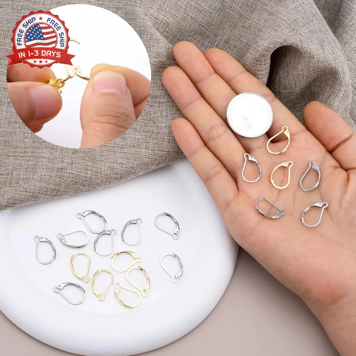 24 Pcs Leverback Earring Hooks, Stainless Steel Clasp Hoop, Hypoallergenic Dangl