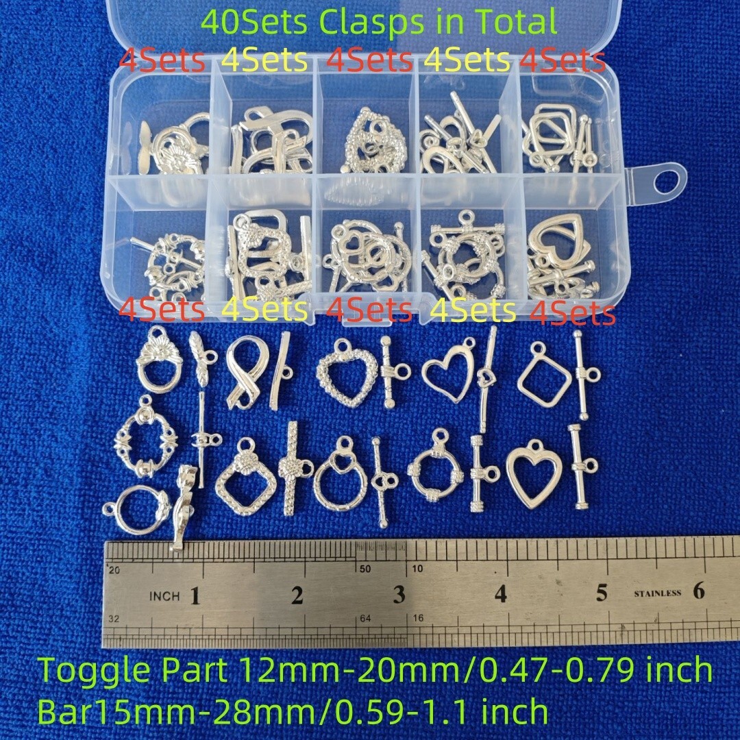40 Sets of Antiqued Silver Gold Metal Mixed Lots Toggle Clasps in Storage Box