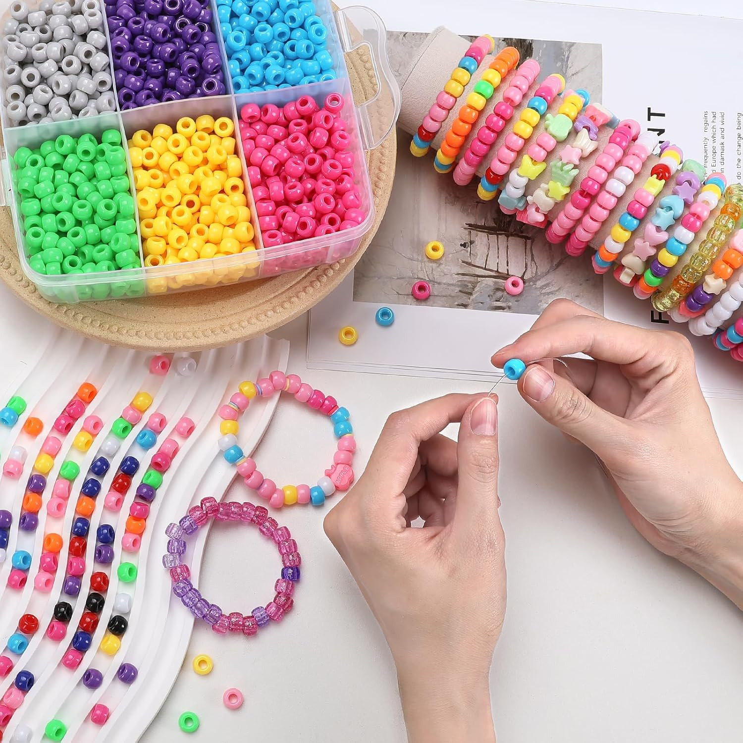 6000 Pcs Pony Beads Bulk, 30 Colors Plastic Bead for Creating Bracelets Crafts H