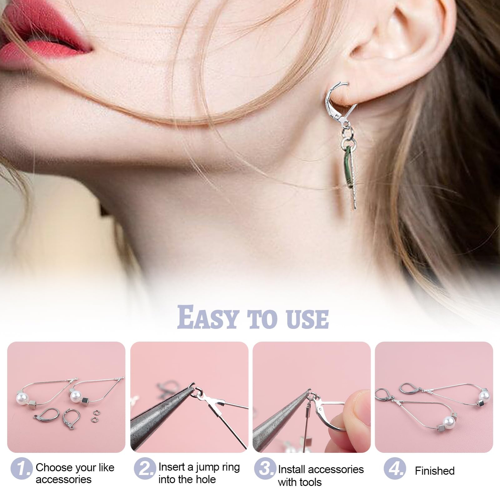 TOAOB 100pcs Stainless Steel Lever Back Earrings Hooks Kit Open Close Silver