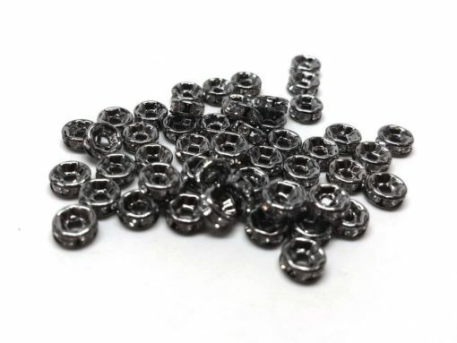 20 pcs Gunmetal Black Clear Rhinestone Rondelle Spacer Beads– 6mm x 3mm –Grade A