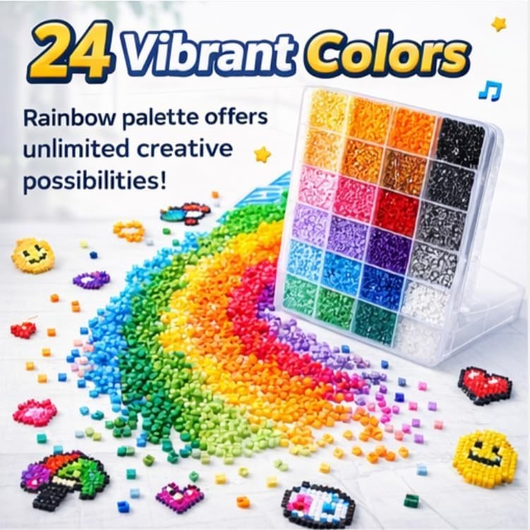 Fuse Beads Kit 14500pcs 28 Colors 2.6mm Melting Beads DIY Pixel Art Crafts Gifts