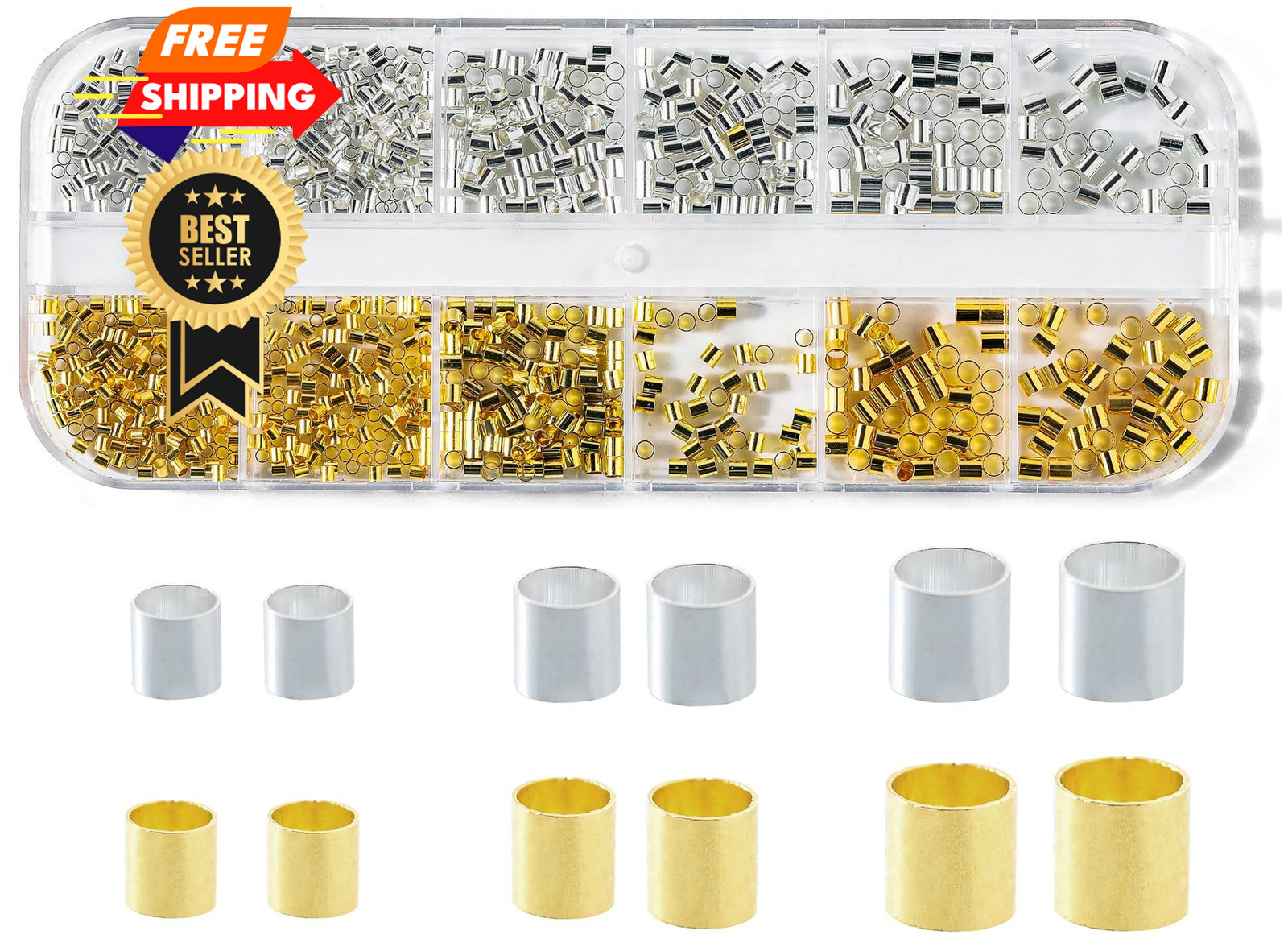 Hudinsun 1050 Pcs Silver and Gold Crimp 1.5mm 2mm 2.5mm, silver gold