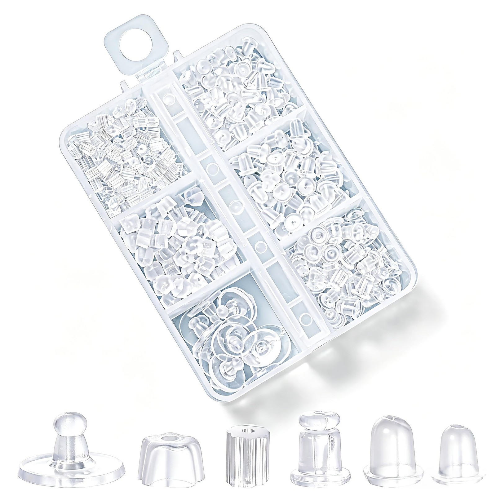 Nkwuire 6 Styles 600Pcs Silicone Earring Backs, Clear 600 pieces, 6 styles-A