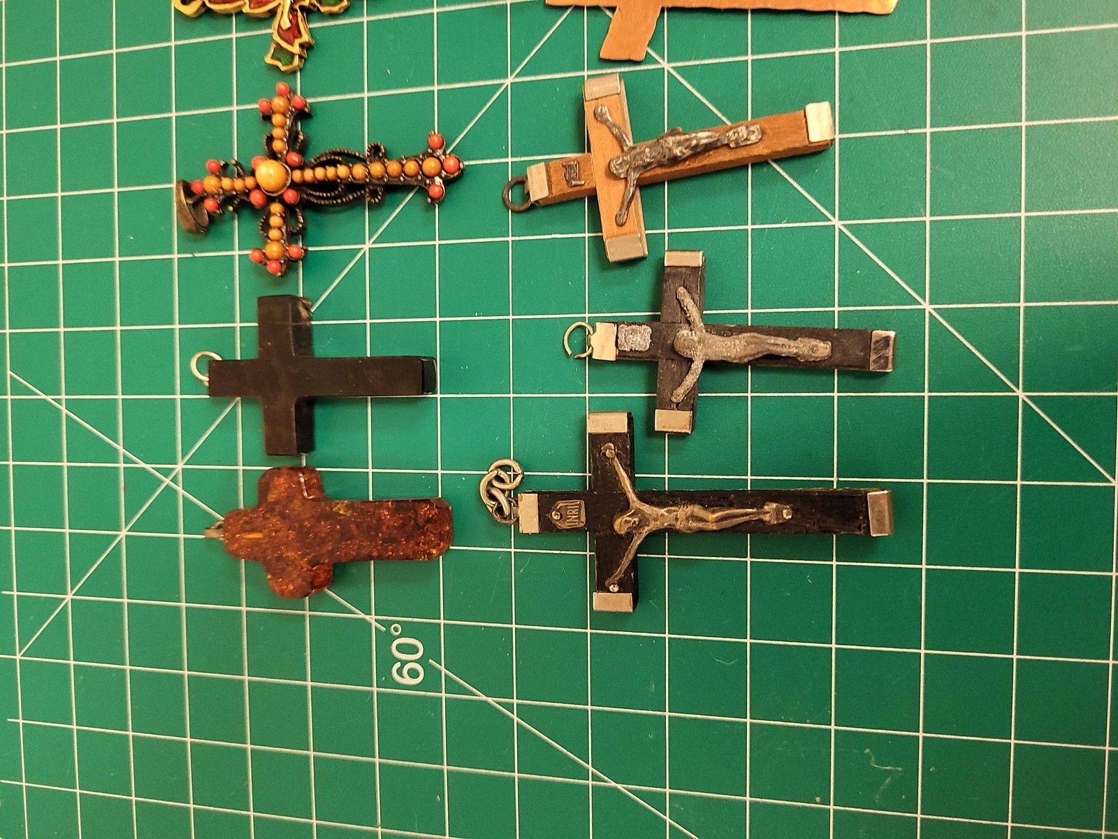 Cross Pendants Lot 14 Mixed Materials Wood Metal Religious Jewelry Making