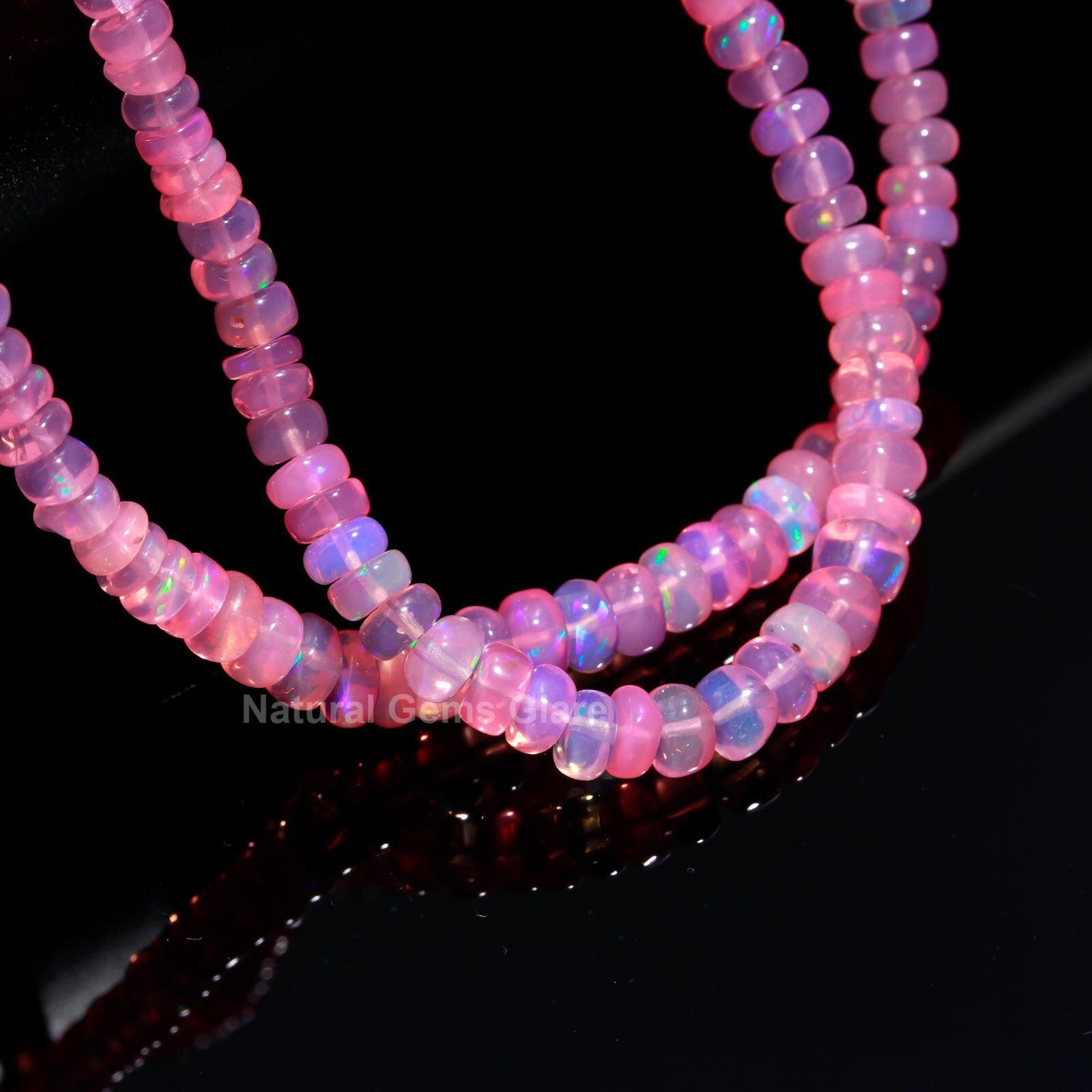 Pink Ethiopian Opal Smooth Rondelle Beads Fire Pink Opal Rondelle Beads