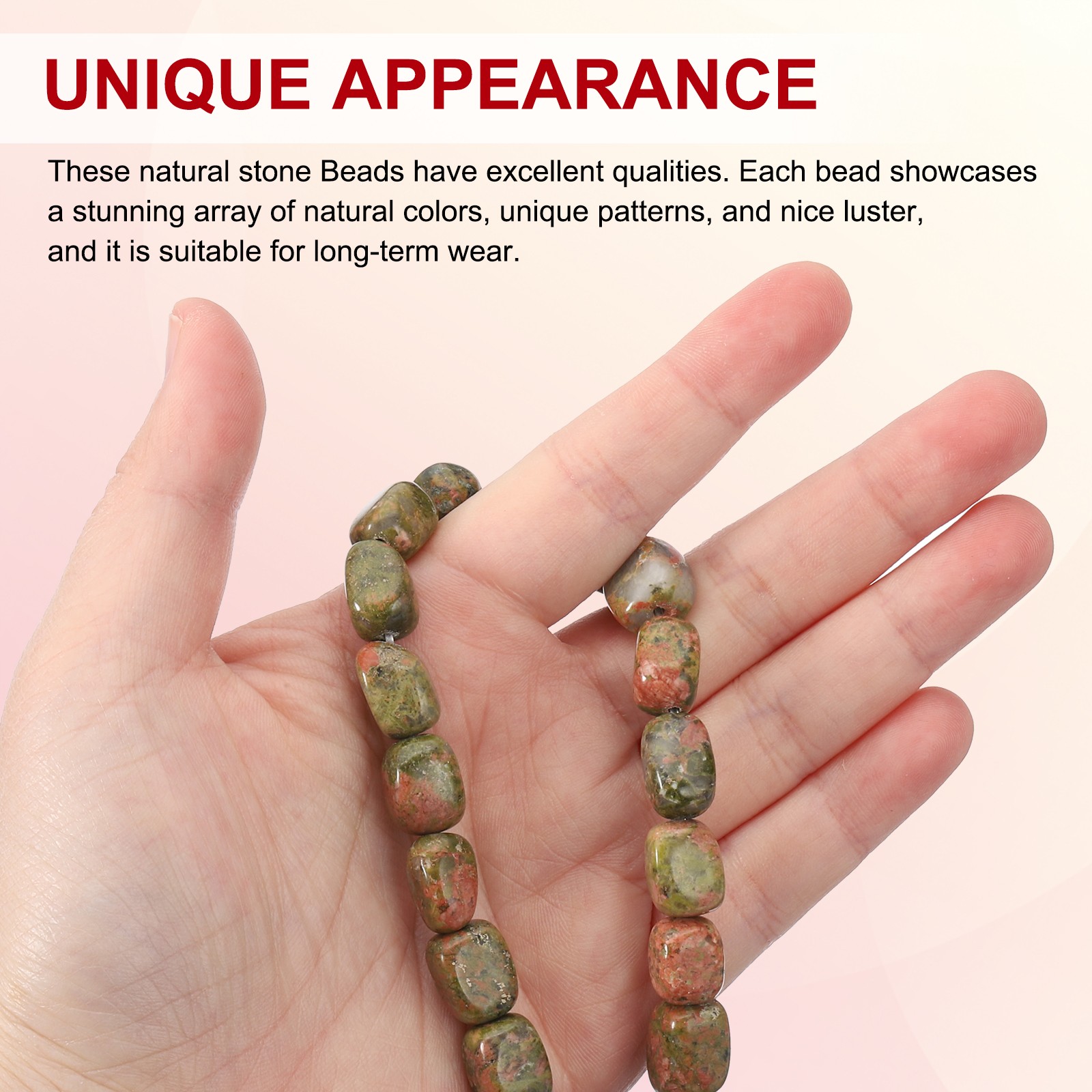 Natural Stone Gemstone Beads 15″ 12x8mm Cuboid Spacer Bead, Green Pink
