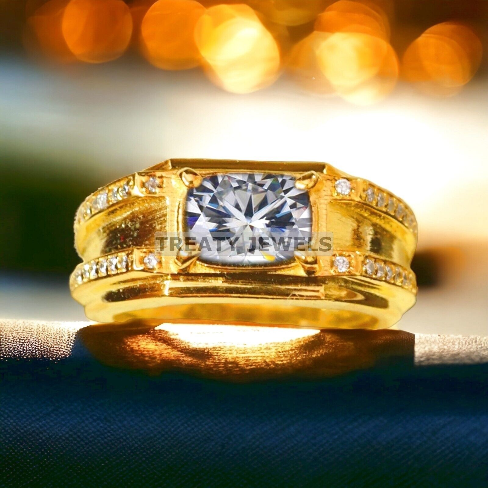 Moissanite Oval Cut With 14k Yellow Gold Ring For Men’s #A436 #
