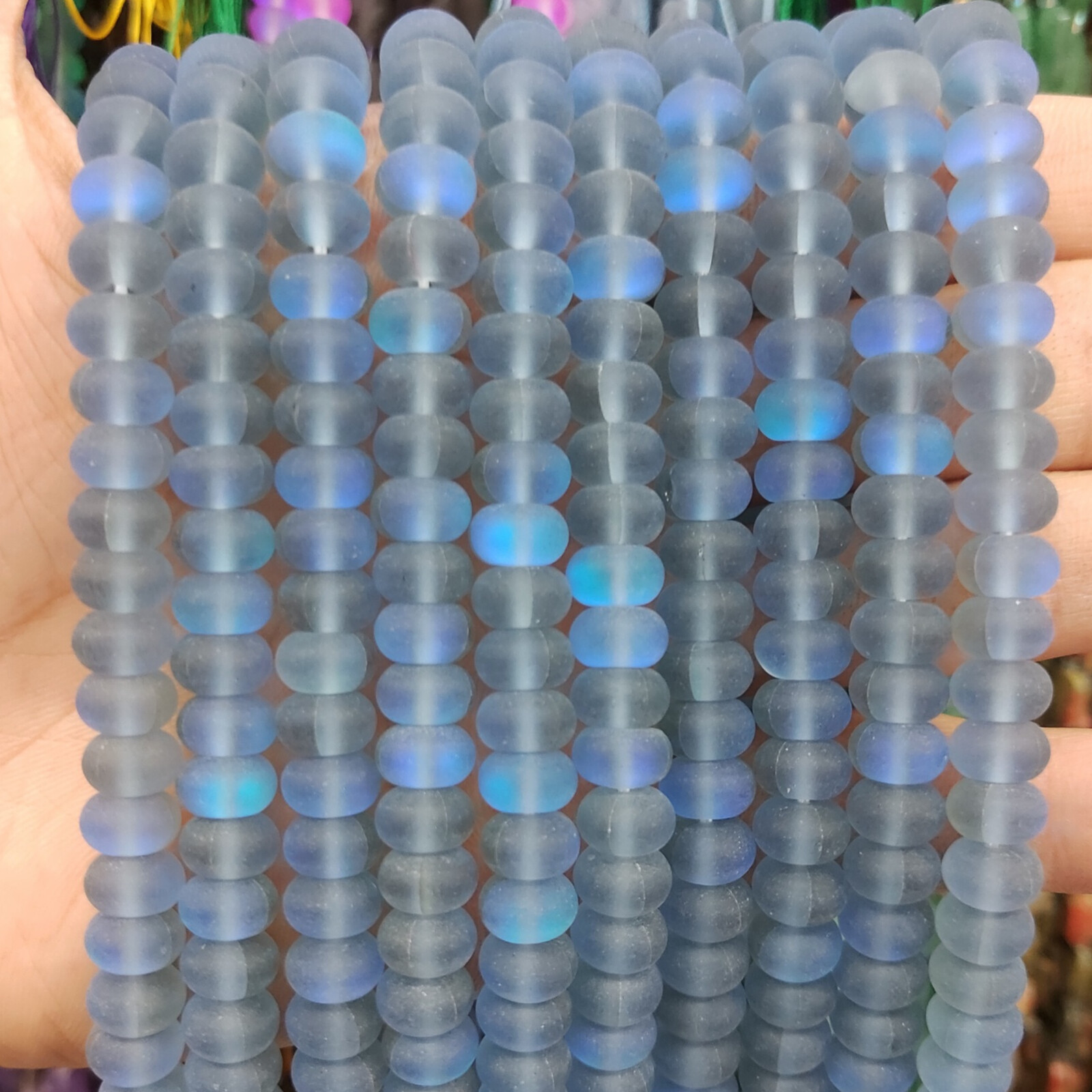 4x6mm/5x8mm Multicolour Frosted Mystic Aura Quartz Matte Rondelle Spacer Beads