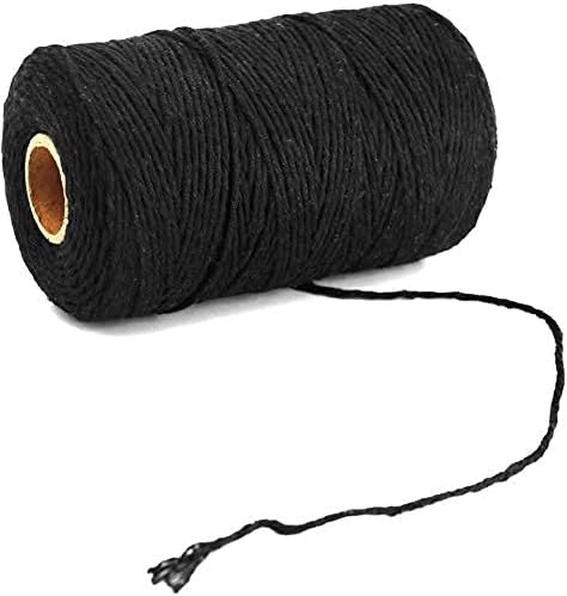 Black Cotton String, 2MM 656 Feet Cotton Bakers Twine, Natural Cotton String for