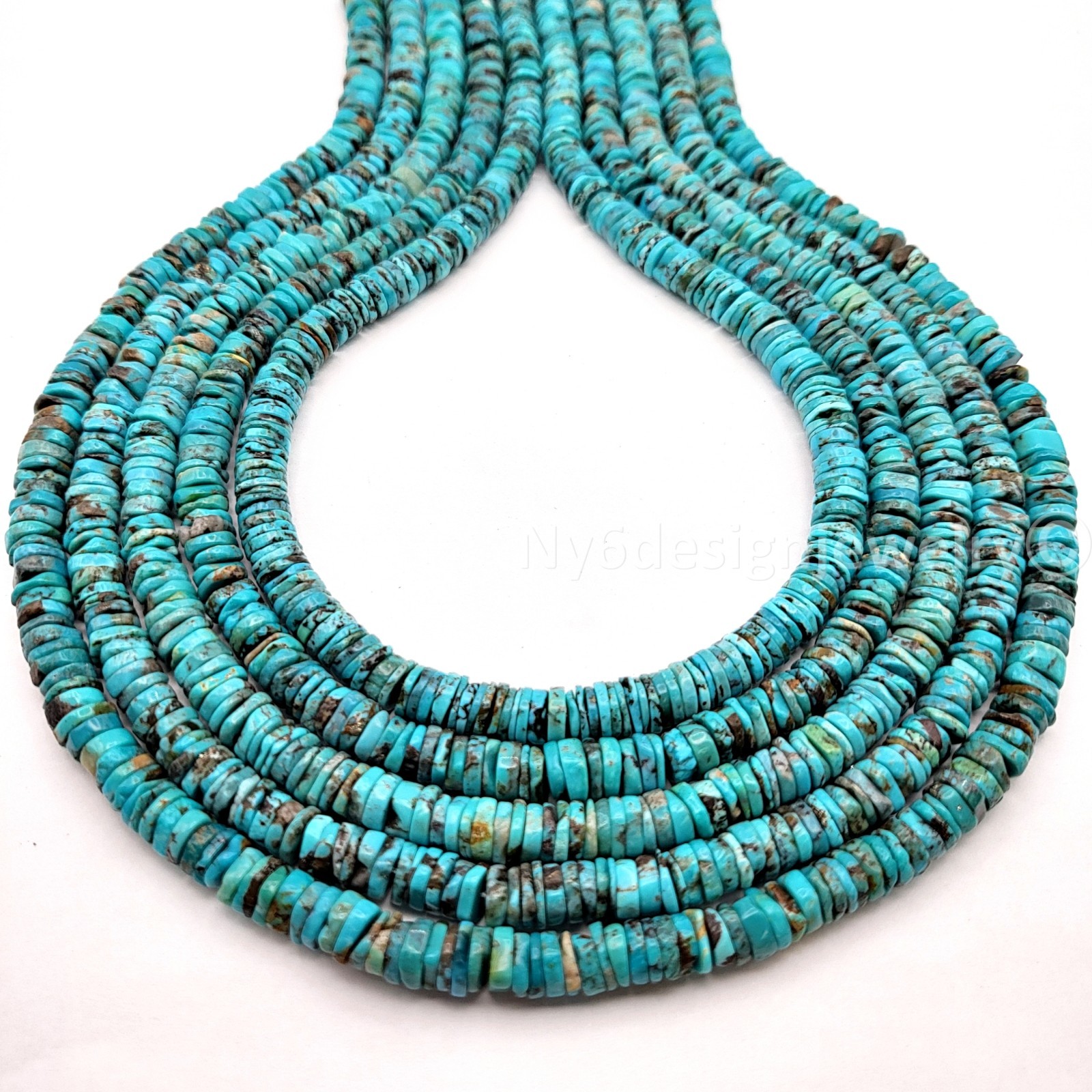 Natural Turquoise Slice Disc Heishi– 6mm Bead Blue and Brown Turquoise – 16″