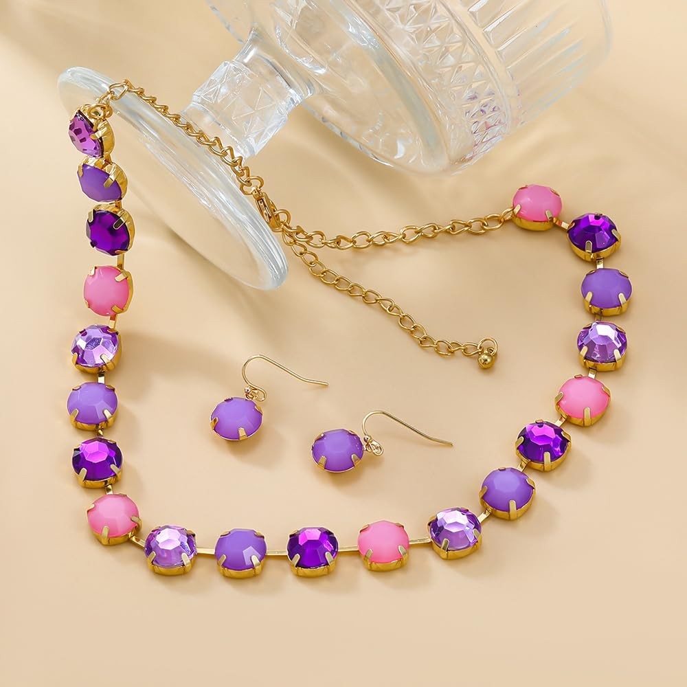 Fashion Prom Shinny Full Rhinestones Choker Necklace Earrings Set Dainty Sexy Bo