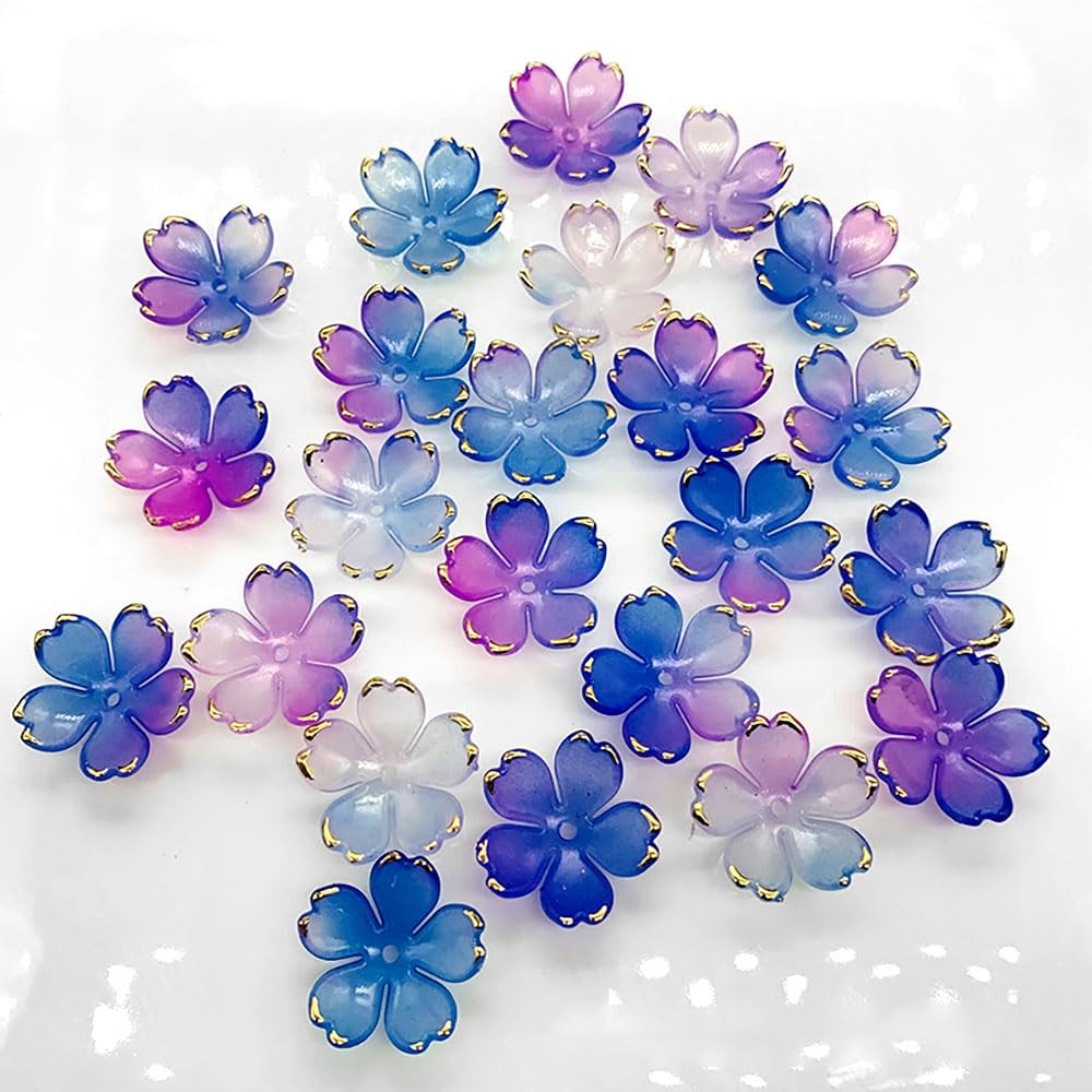 50Pcs Cherry Blossom Acrylic Flower Beads, Mini Floral Spacer Beads for Jewelry