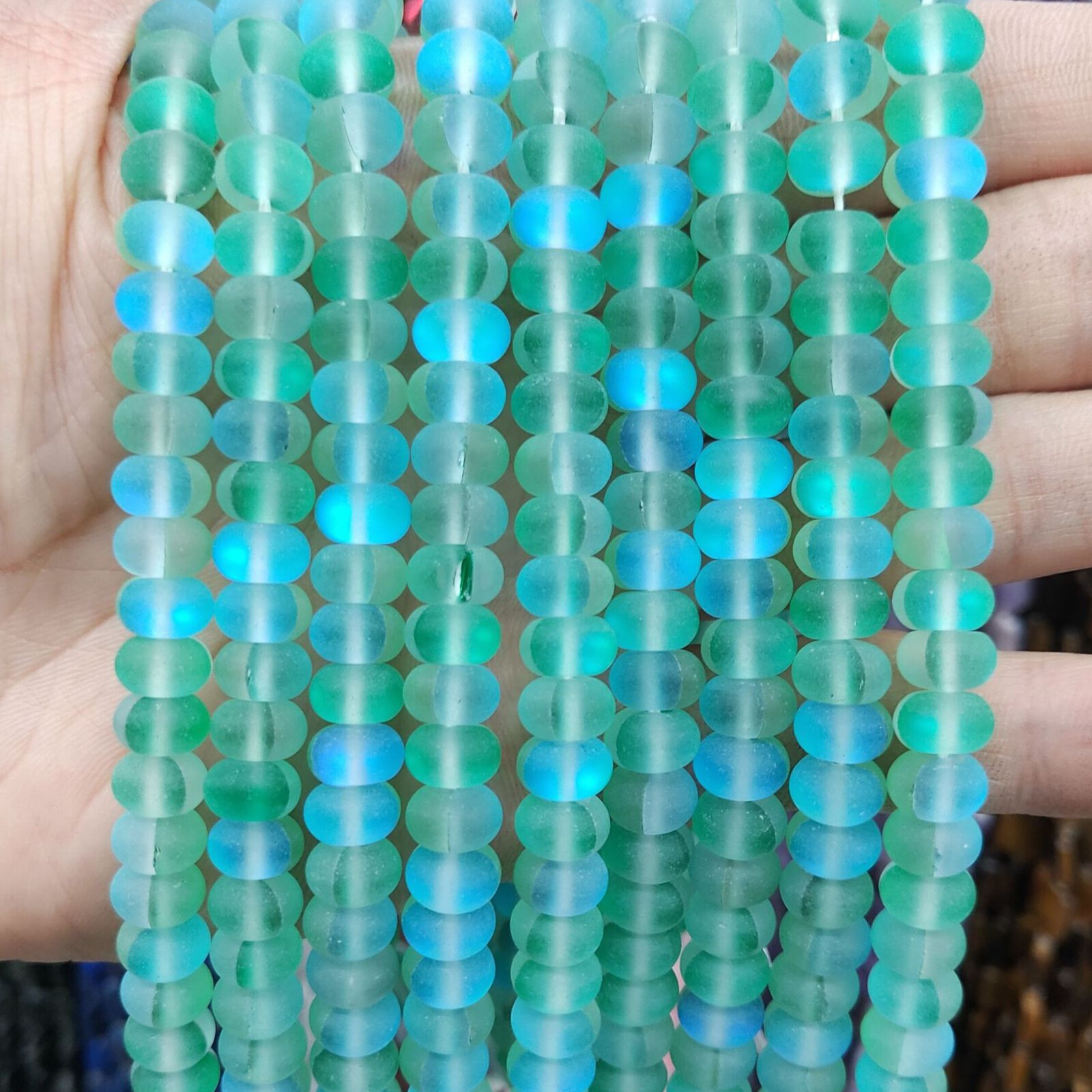 4x6mm/5x8mm Multicolour Frosted Mystic Aura Quartz Matte Rondelle Spacer Beads