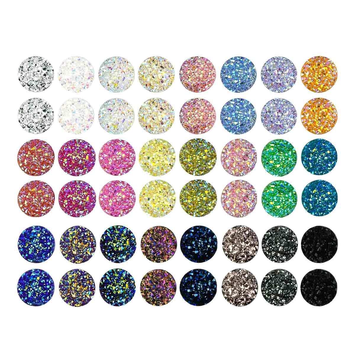 100 Pieces Faux Druzy Cabochons Flat Back Round Resin Beads for Craft DIY Jew…
