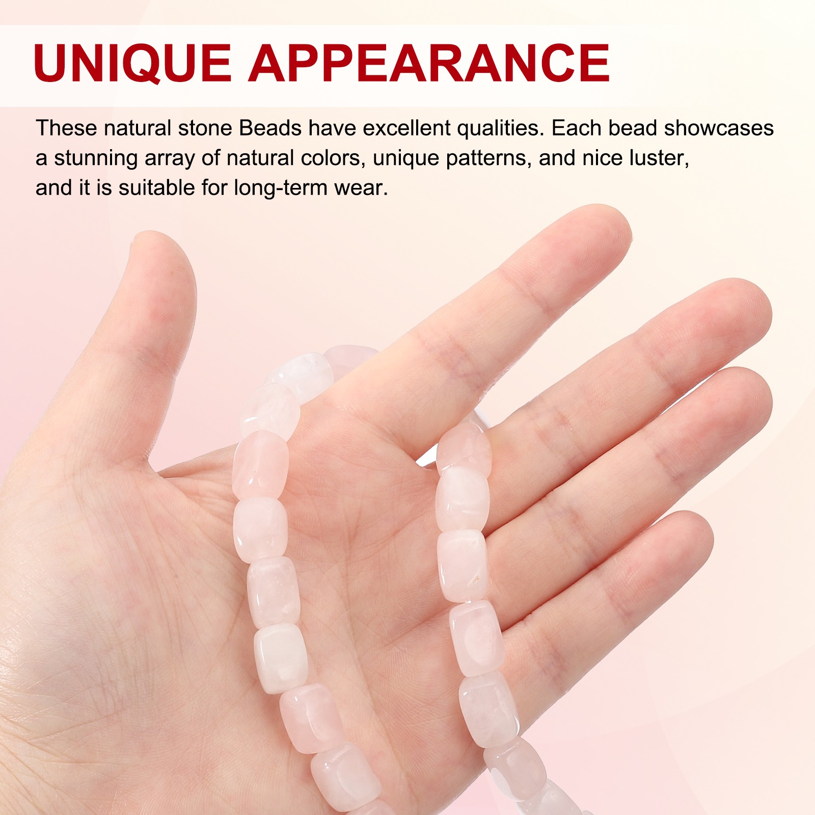 Natural Stone Gemstone Beads 15″ 12x8mm Cuboid Spacer Bead, Rose Pink