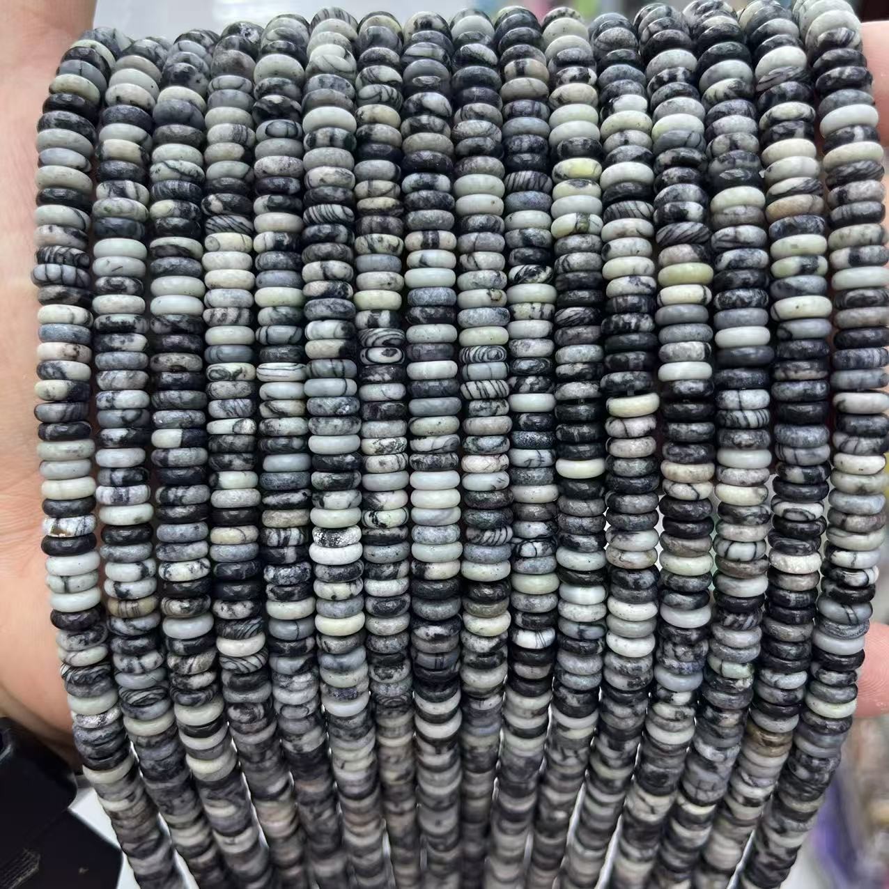 2x6mm Natural Black Spider Web Jasper Rondelle Spacer Beads for Jewelry Making
