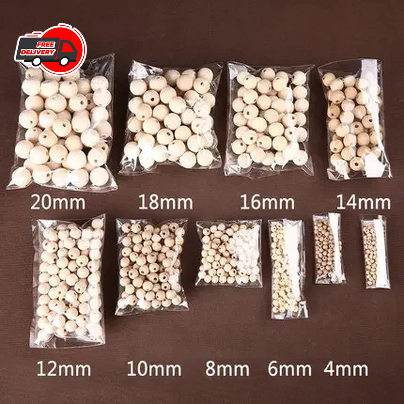 Natural Round Wooden Beads Wood Jewelry Spacer Natural Loose Making Diy Craft Fo