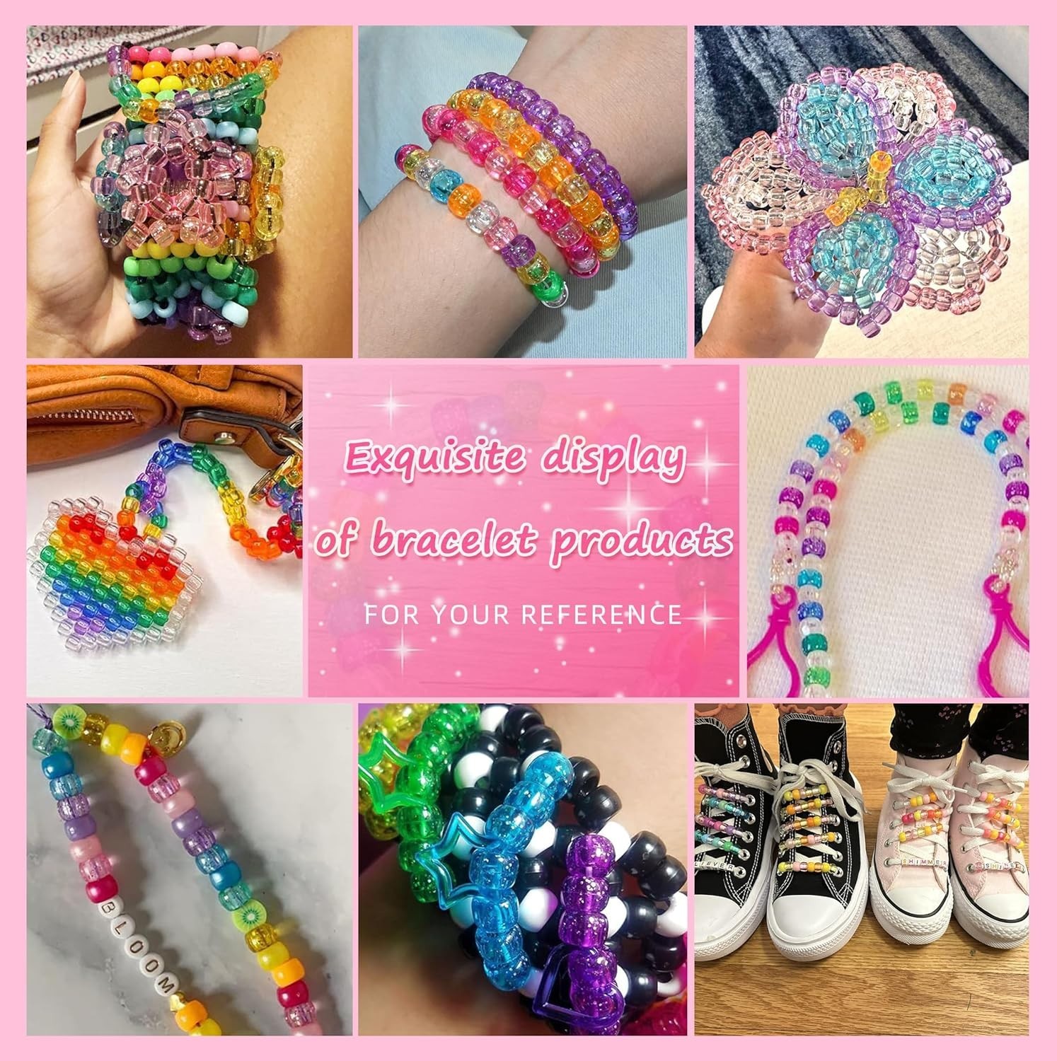 Glitter Pony Beads for DIY: 500 Count 6x9mm Acrylic Beads in Mixed Colors