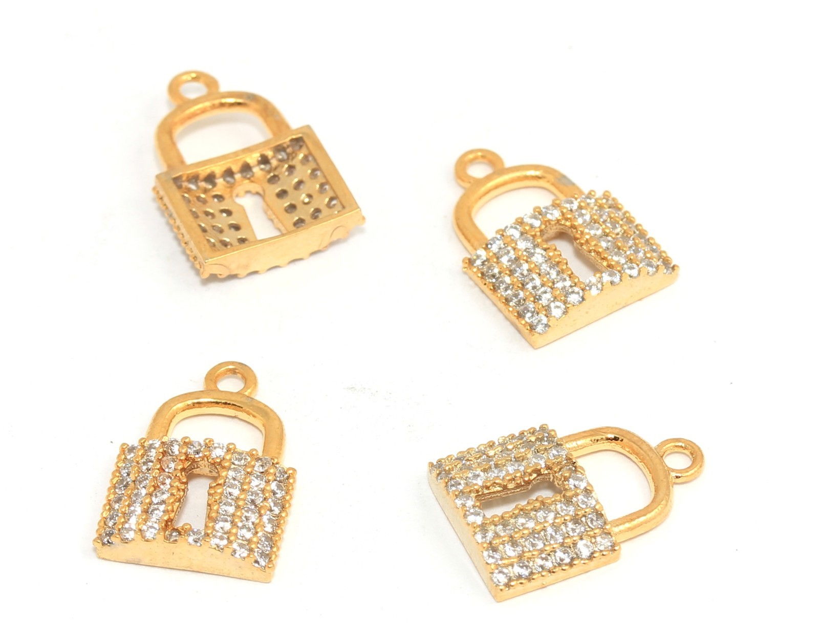 18K Gold Plated CZ Padlock Charm Pendant 11x15mm Micro Pave Lock Charm for Jewel