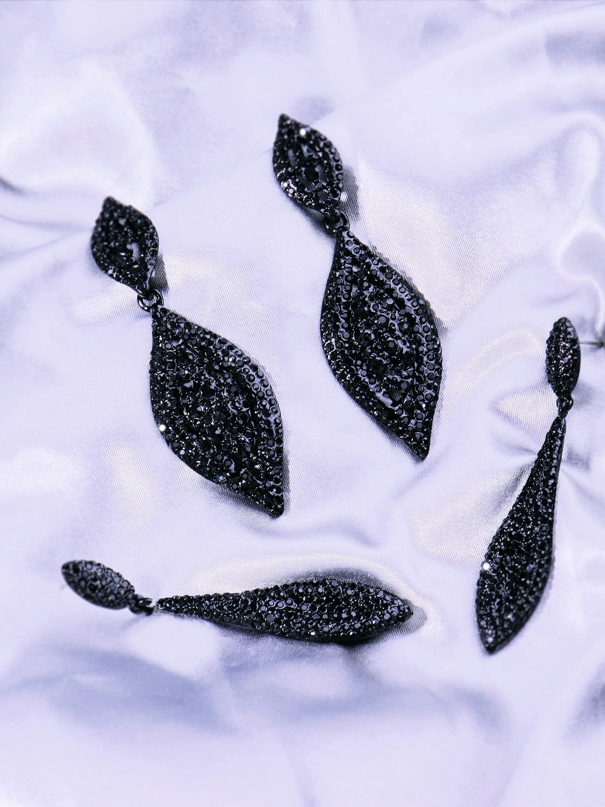 Black Rhinestone Earrings Statement Wedding Earrings for Brides Shinny Crystal D