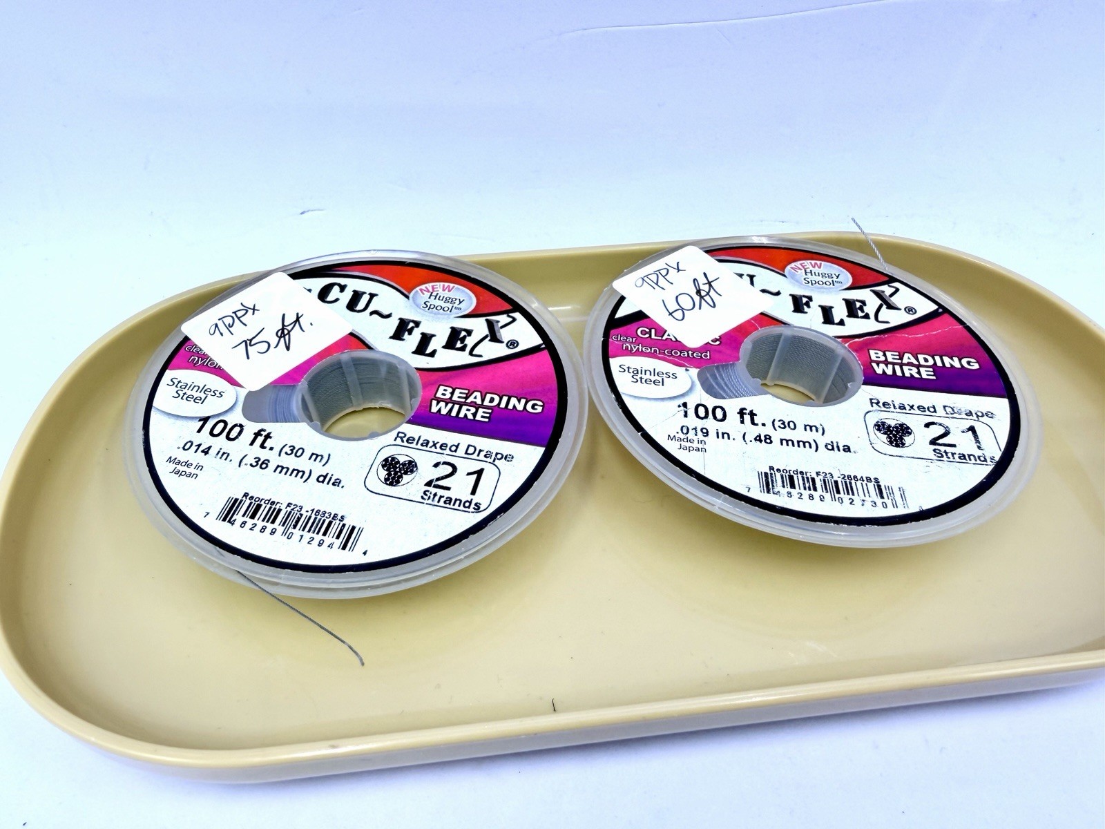 Appx 120 Feet AccuFlex 21 Strand Beading Wire .014” 2 Partial Spools Bulk Lot