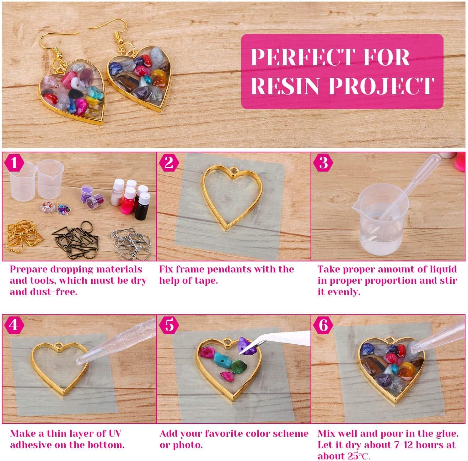 60Pcs Hollow Frame Pendants – Resin Craft Bezels Jewelry Molds for Necklaces
