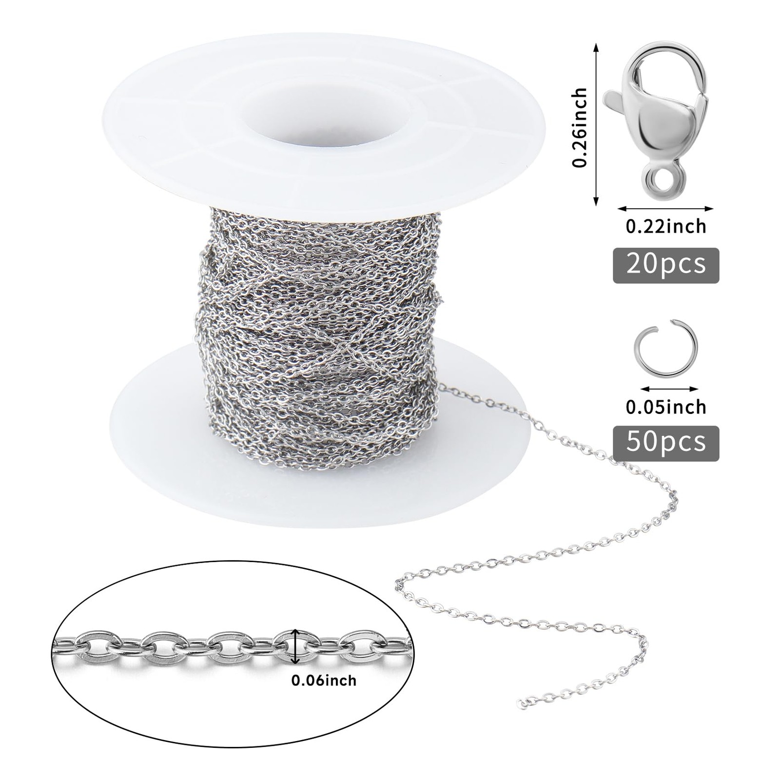 33Feet Stainless Steel Necklace Chains Cable Link Chains for Jewelry Making DIY