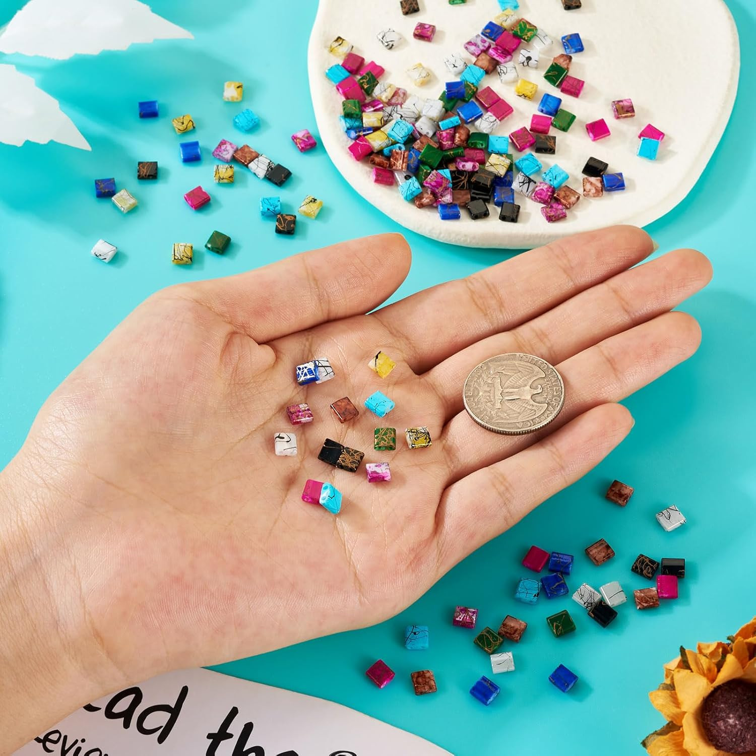 Glass Seed Beads 180Pcs 2 Hole Tila Beads 9 Colors Crystal Glass Tile Beads Squa